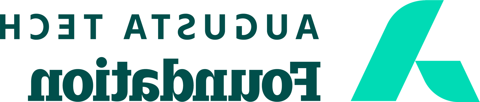 An uppercase abstract A in Mint Green composed of a smaller leg representing Augusta Technical College supporting the larger leg representing the Augusta Community and economy. The words Augusta Tech are stacked horizontally above the bolded word foundation in heritage green font to the right of the A.